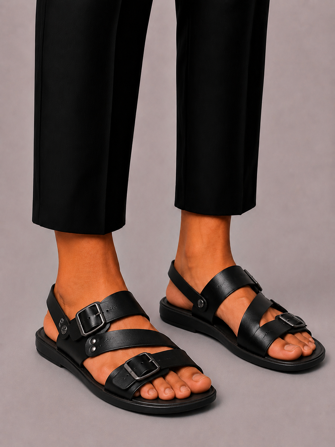 Men's Sandals with Double Buckle and Cross Strap