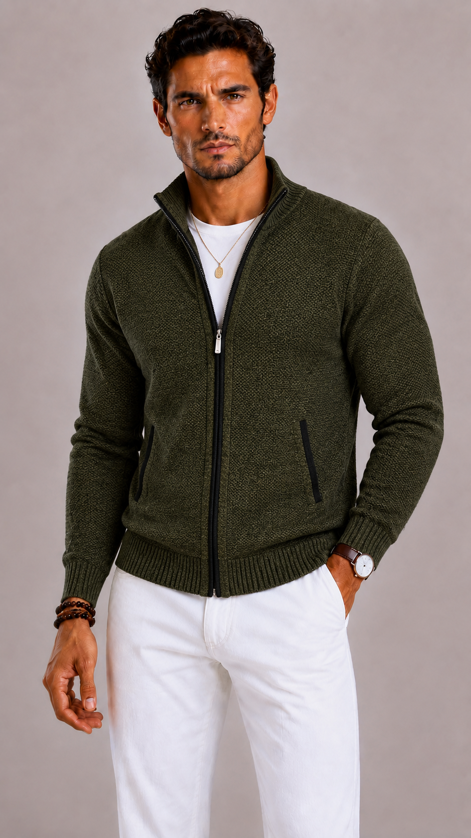 Men's Gilet with Zip Fastening, Stand-Up Collar and Side Pockets