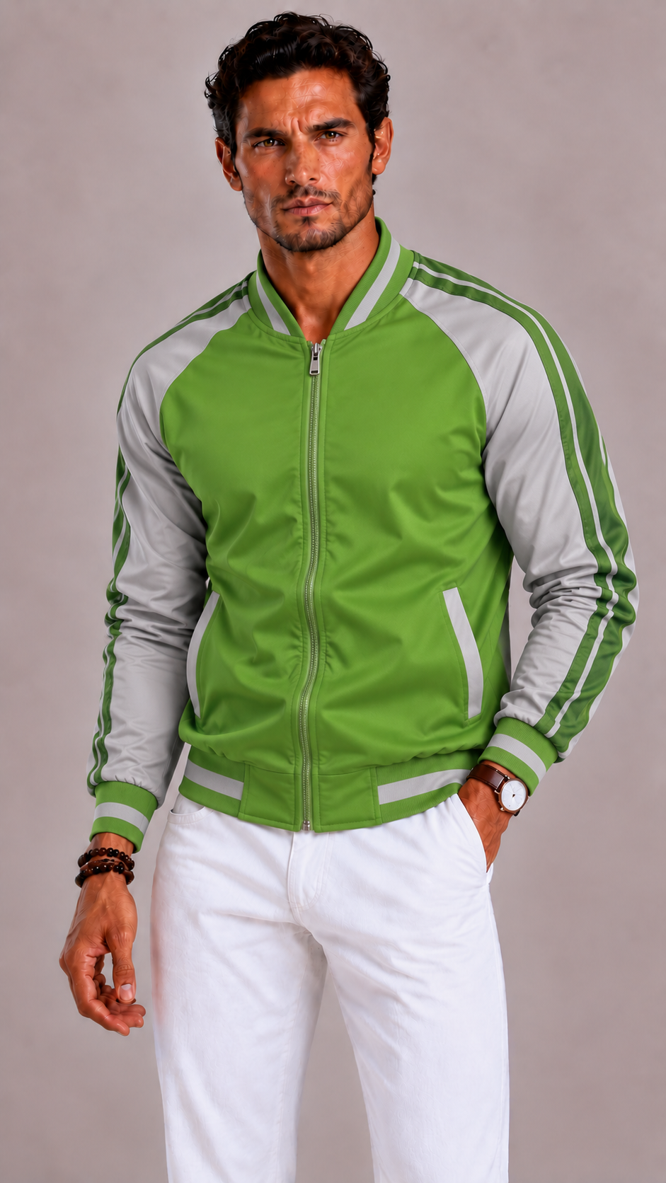 Men's Sports Jacket with Colour Blocks and Baseball Collar