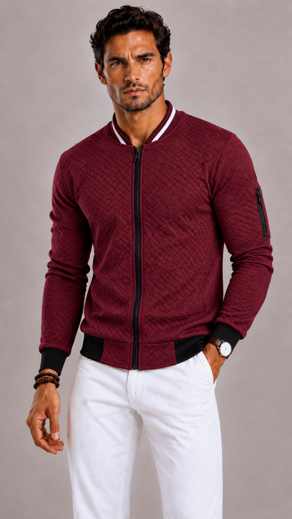 Men's Padded Gilet with Mandarin Collar and Sleeve Pocket