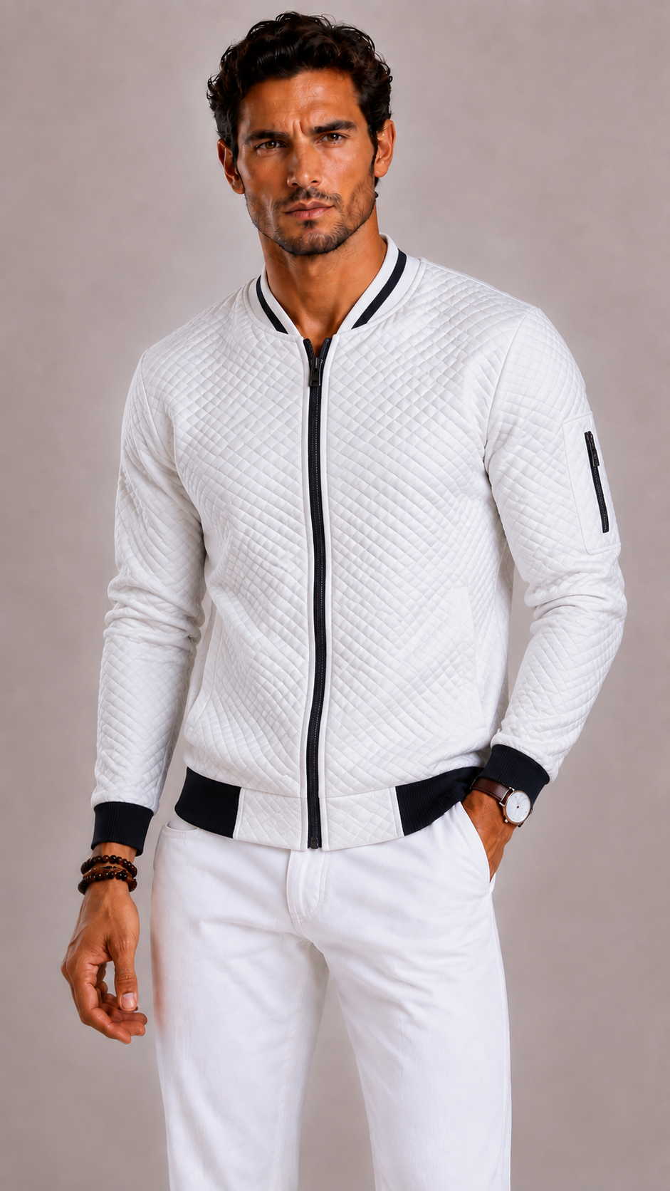 Men's padded vest with a mandarin collar and a sleeve pocket
