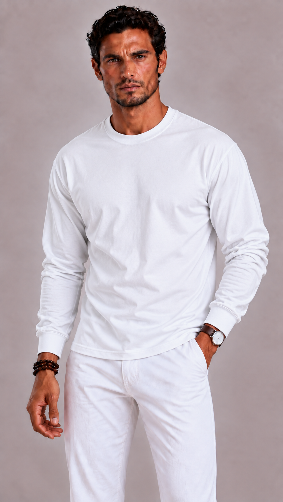 Men's Cotton Long Sleeve with Round Neck