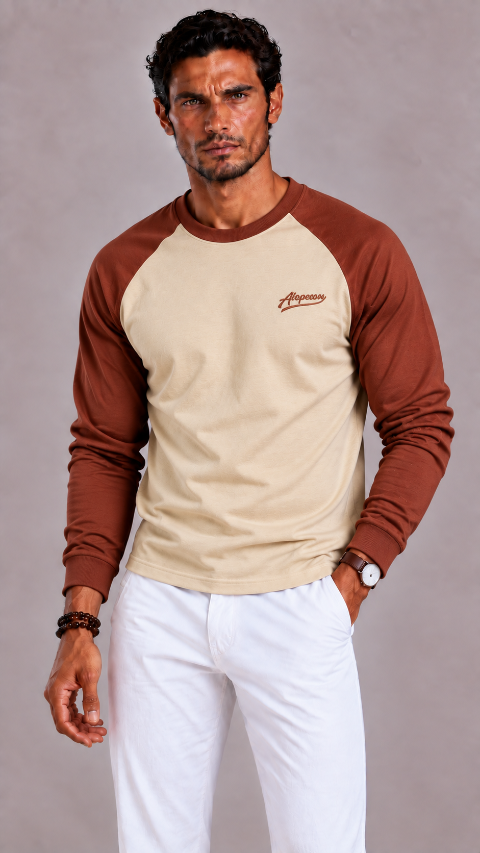 Men's Cotton Long Sleeve with Raglan Sleeves and Round Neck