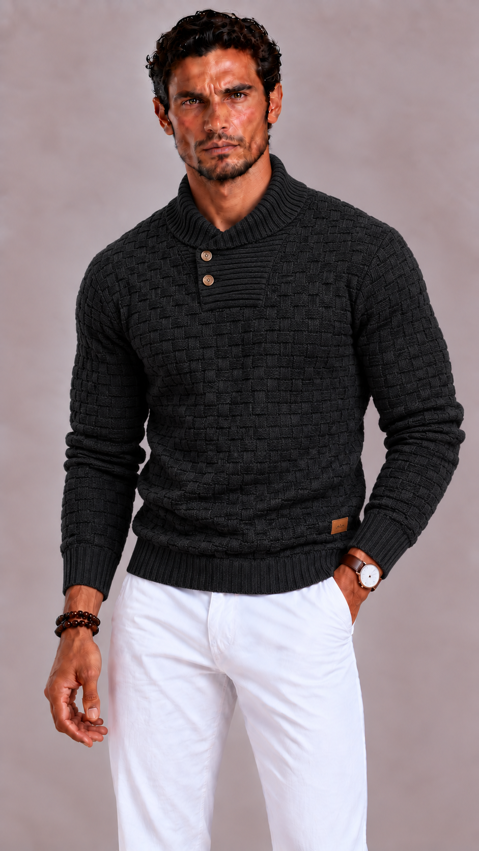 Men's Knitted Sweater with Round Neck and Regular Fit