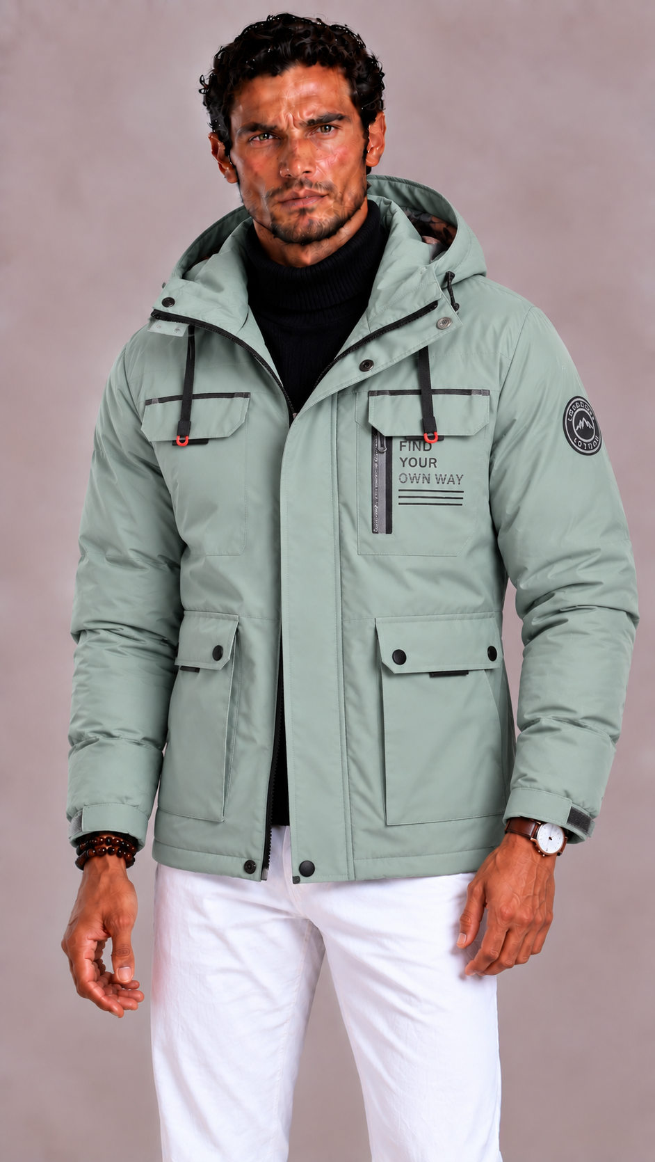 Men's Waterproof Winter Coat with Hood and Windproof Finish
