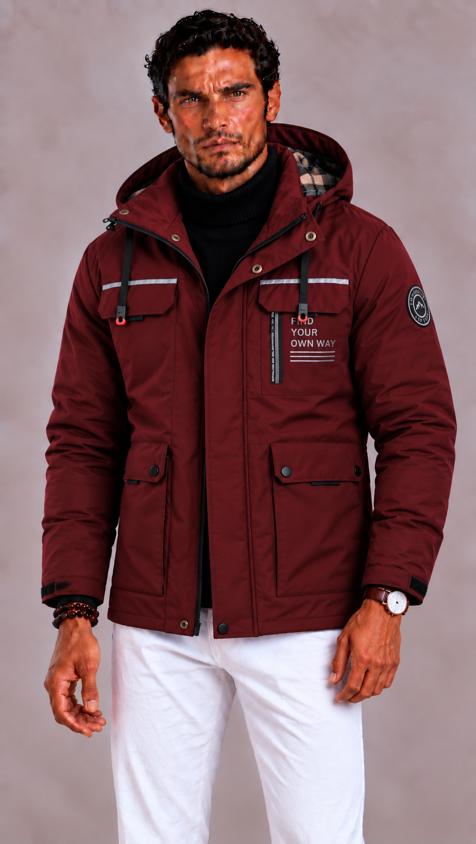 Men's Waterproof Winter Jacket with Hood and Windproof Finish