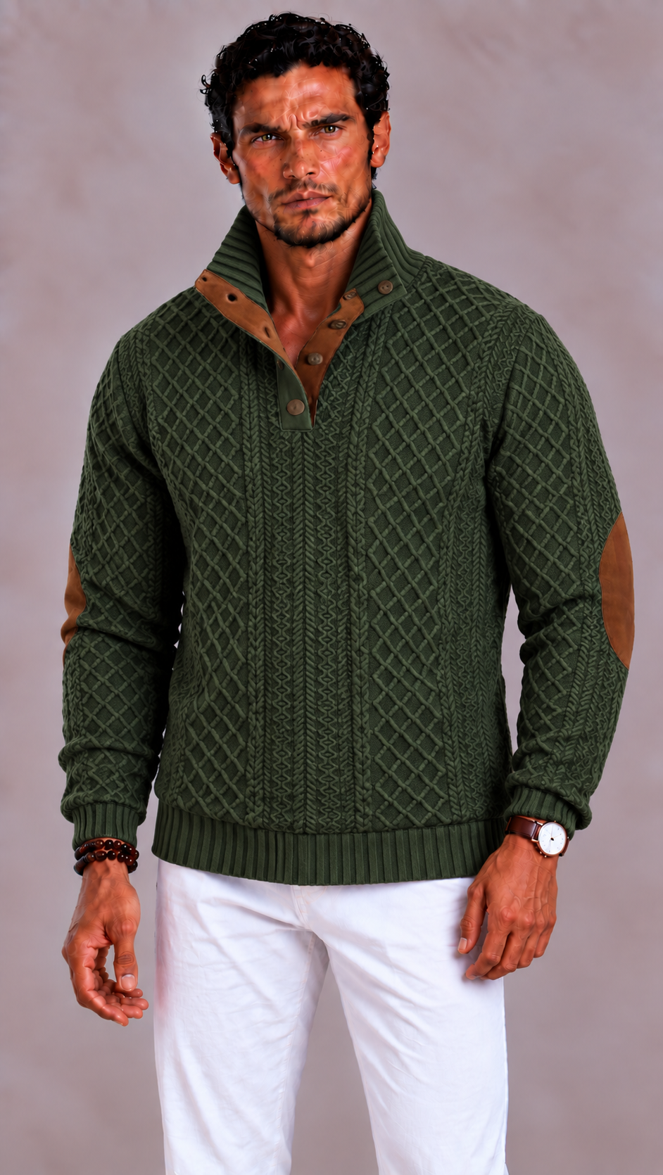 Men's half-zip sweater with a high neck and classic fit