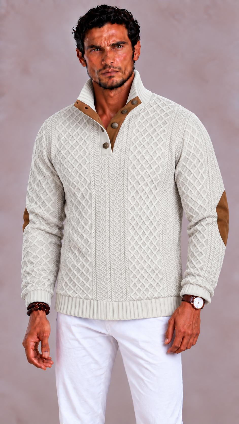 Men's Half-Zip Jumper with Stand-Up Collar and Regular Fit
