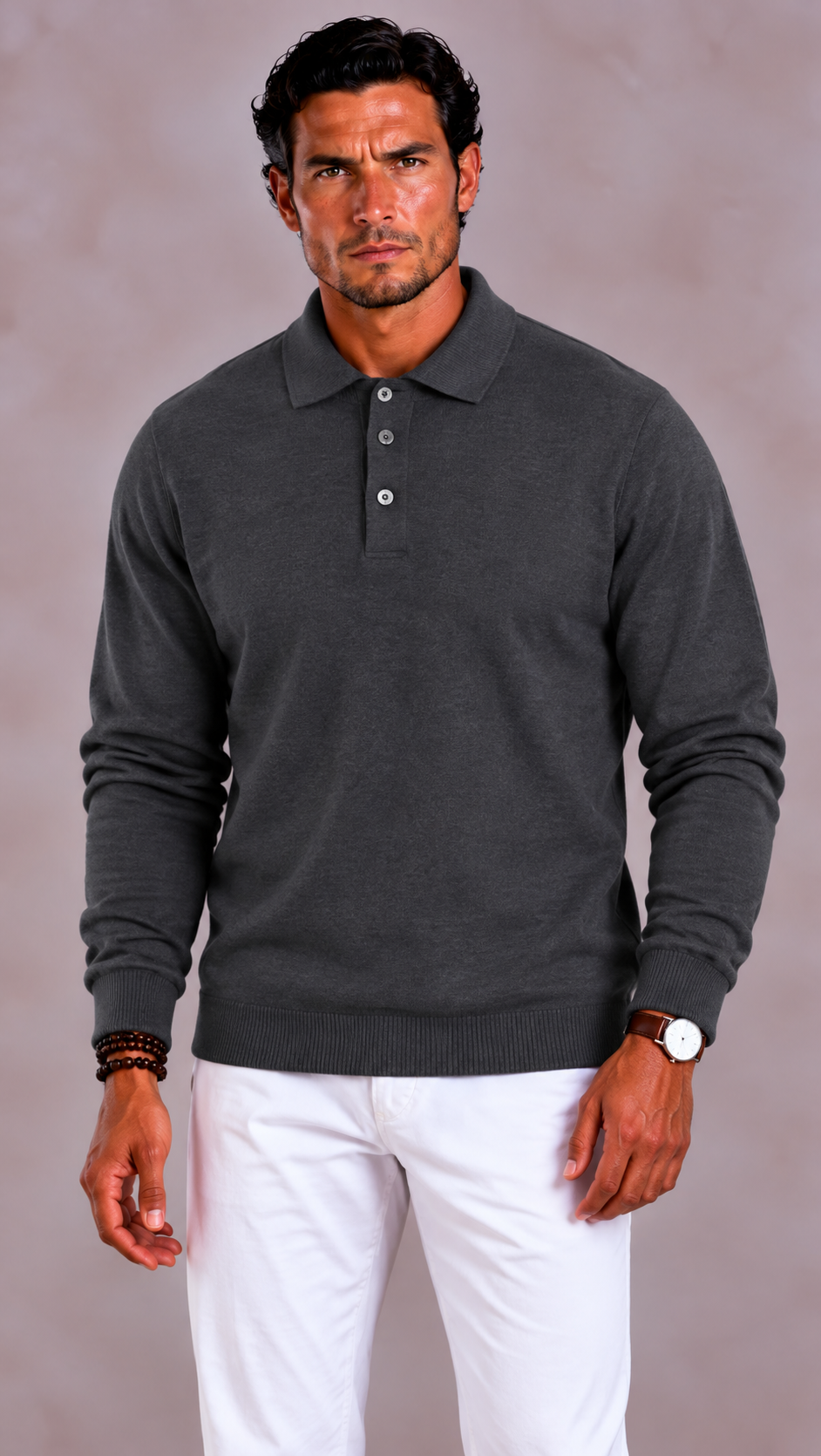 Men's Slim Fit Jumper in Wool and Cotton for Autumn and Winter