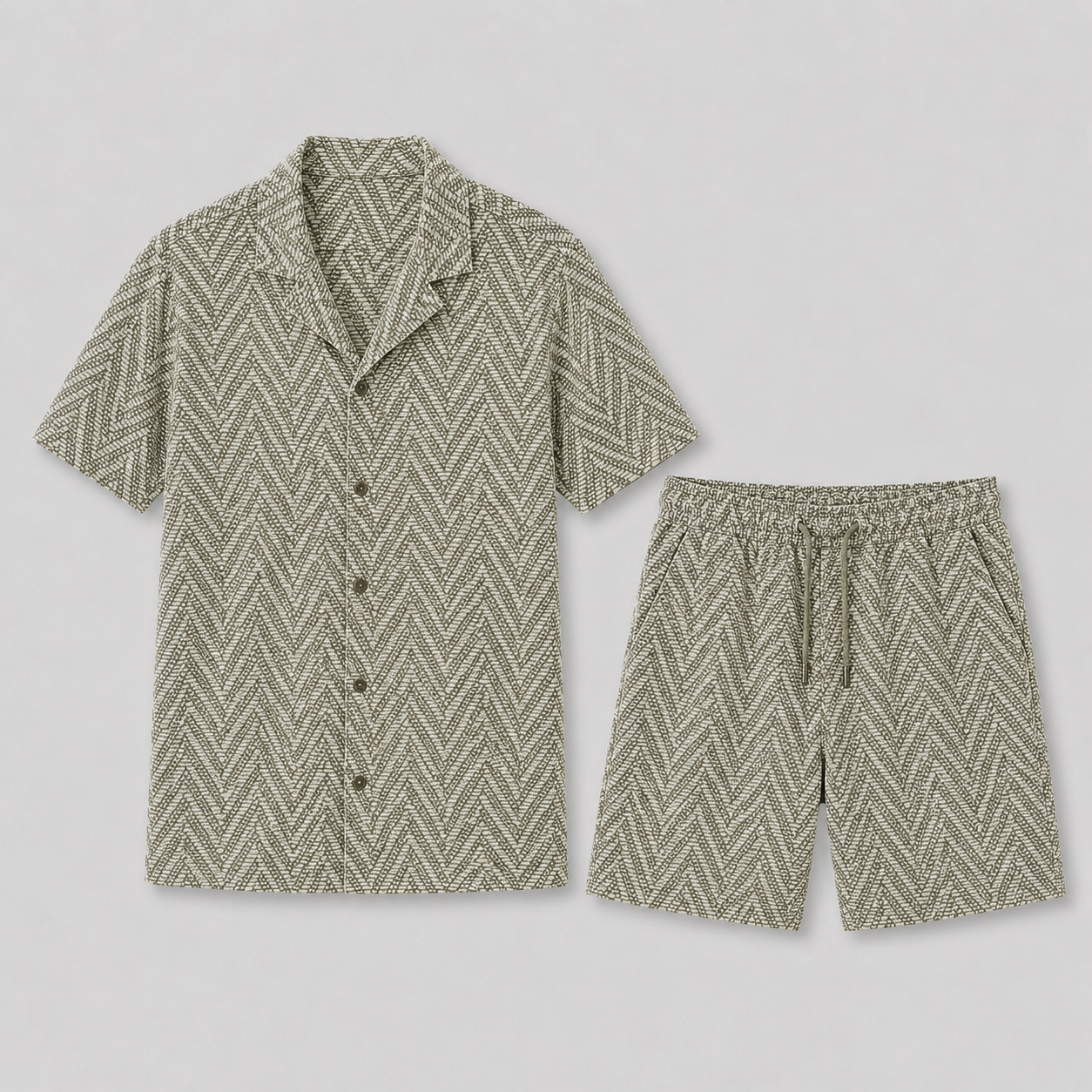 Men's Summer Set with Geometric Jacquard Pattern