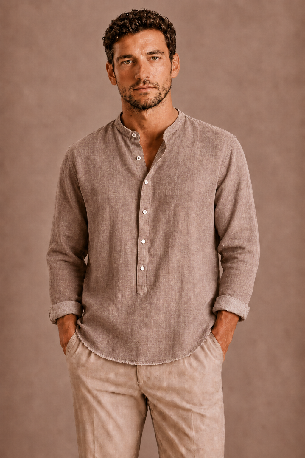 Men's Henley Shirt with Long Sleeves