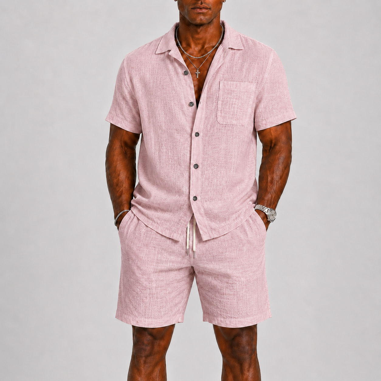 Men's Linen Shirt and Shorts Set