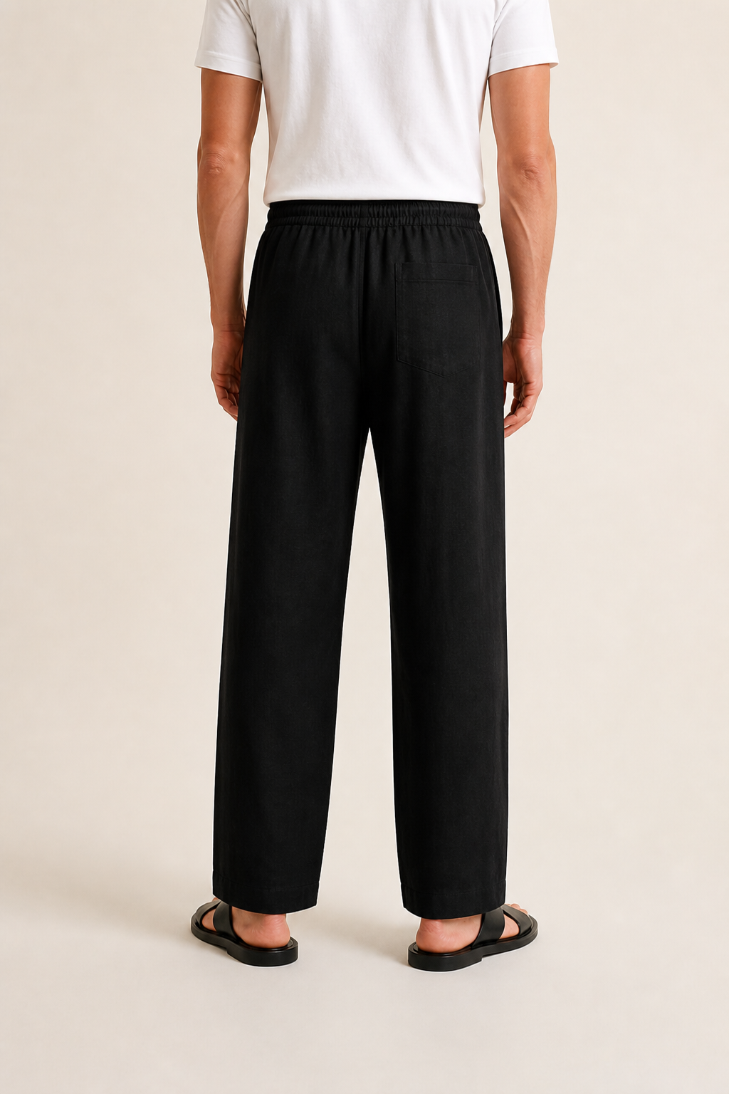 Men's Linen Trousers with Drawstring, Straight Fit