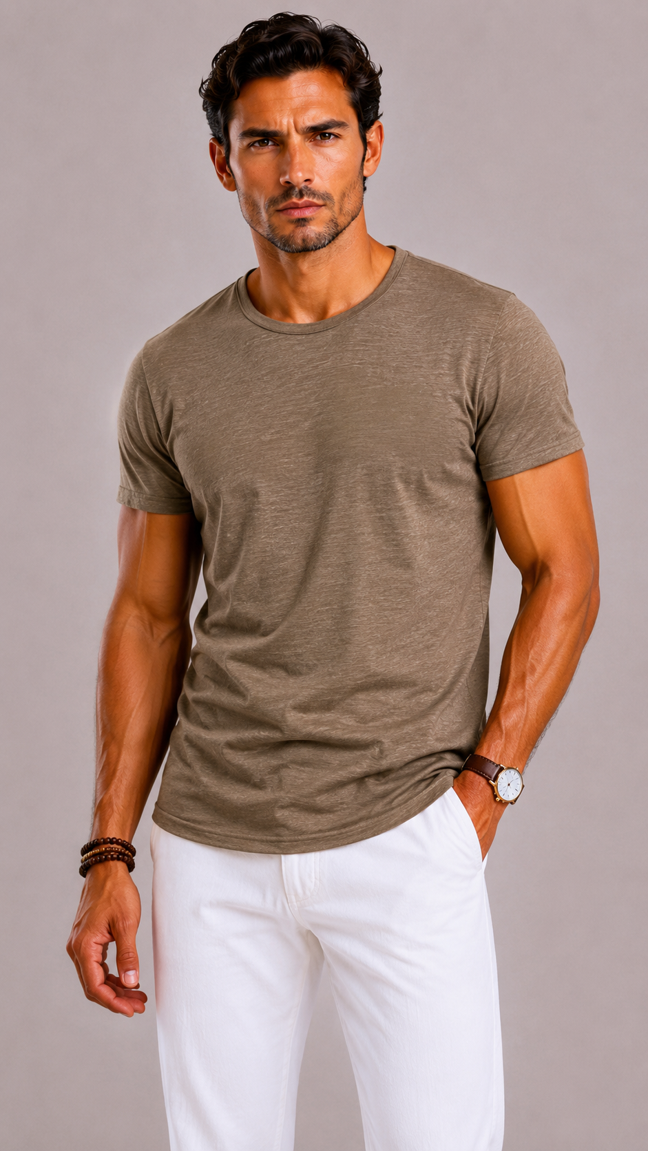 Men's T-Shirt with Round Neck in Cotton