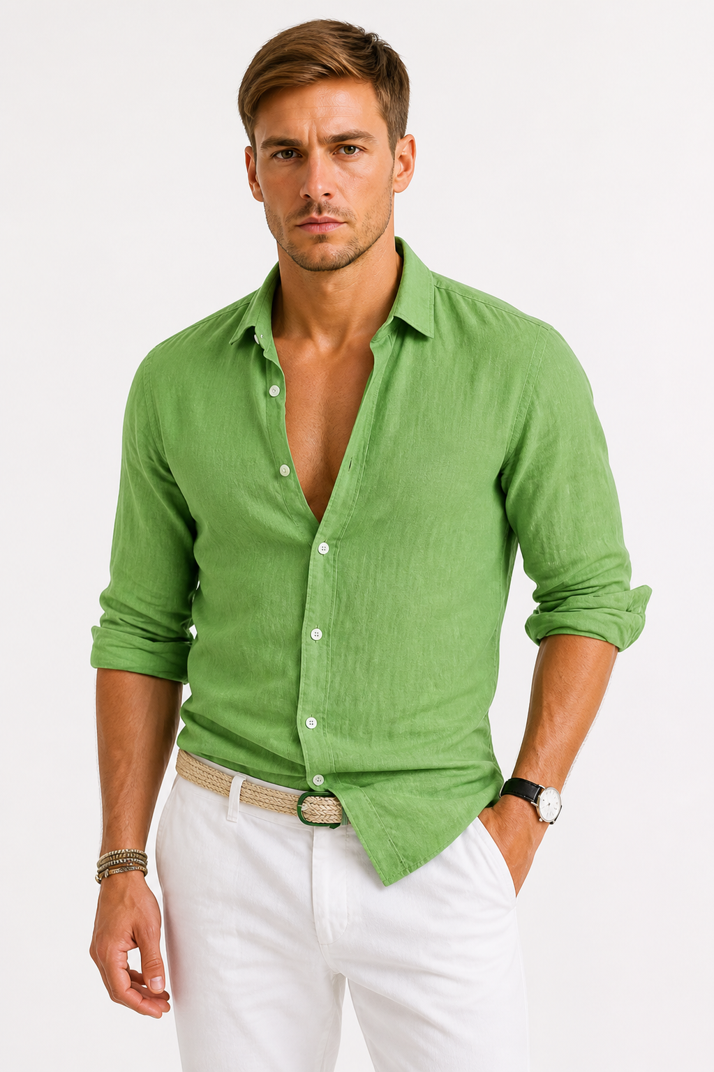 Men's Linen Shirt Classic Collar Slim Fit