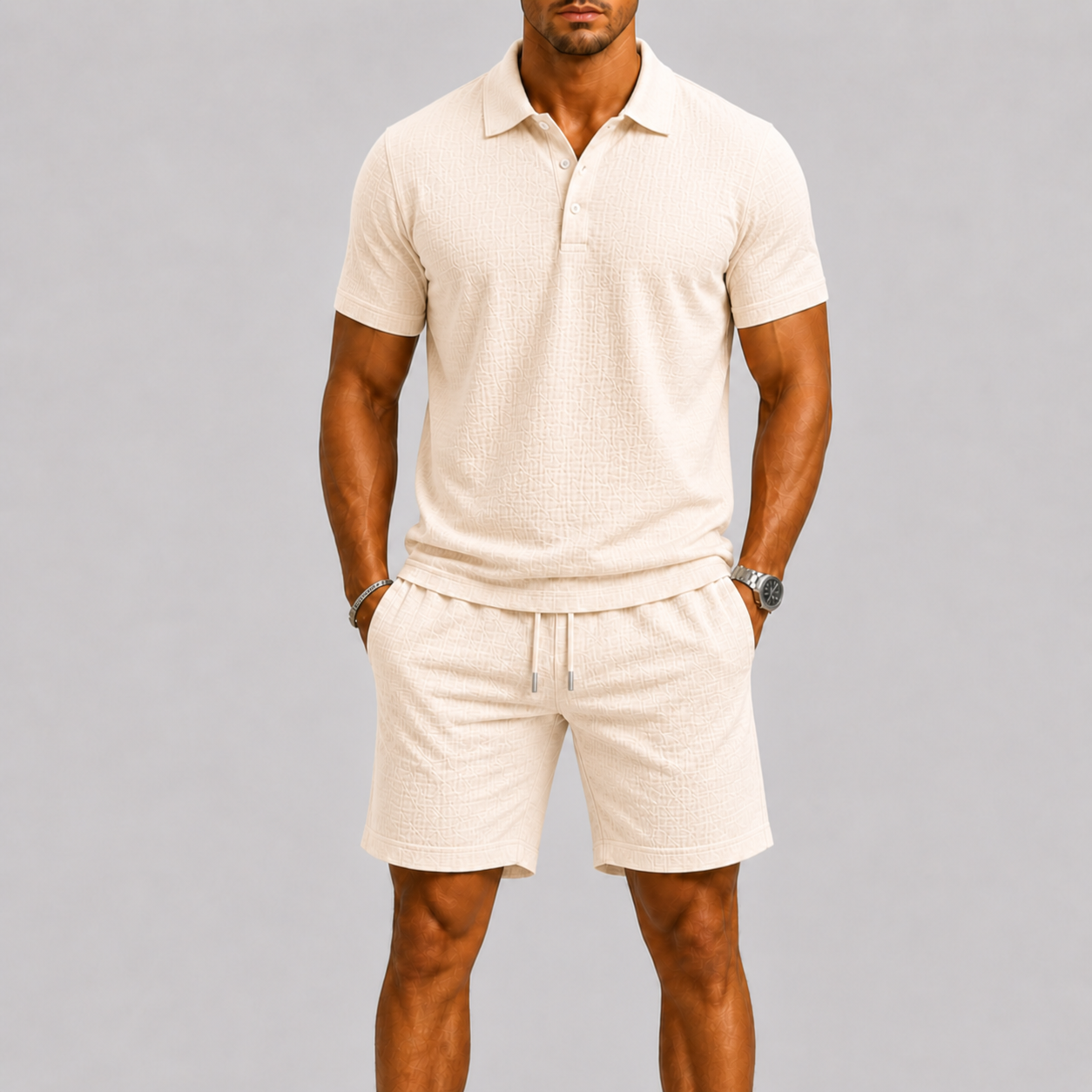 Men's Summer Set Jacquard Shirt & Shorts Stylish Comfort Fit