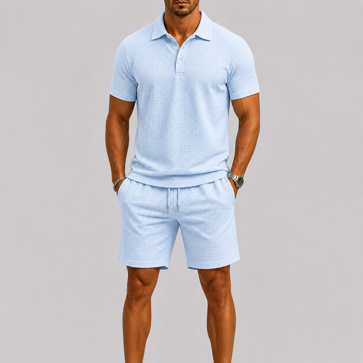 Men's Summer Set Jacquard Shirt & Shorts Stylish Comfort Fit