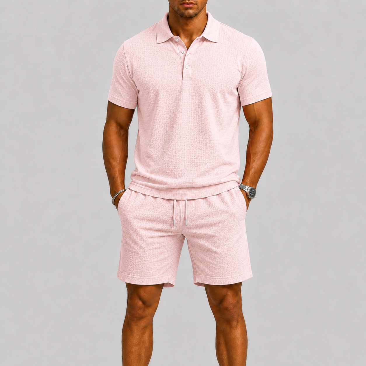 Men's Summer Set Jacquard Shirt & Shorts Stylish Comfort Fit