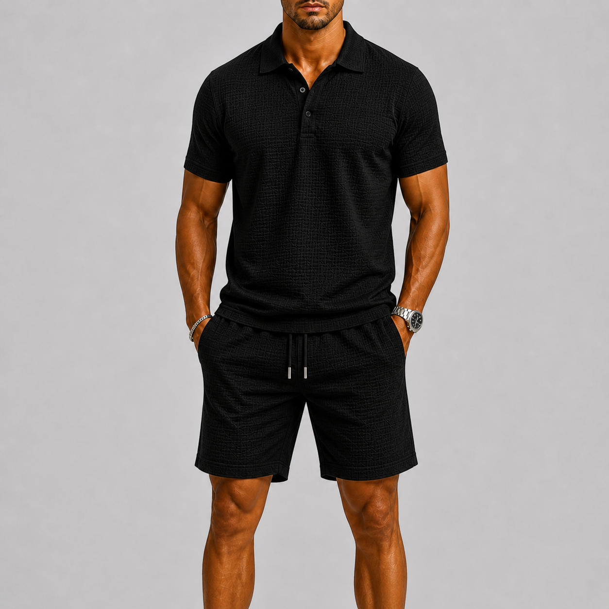 Men's Summer Set Jacquard Shirt & Shorts Stylish Comfort Fit