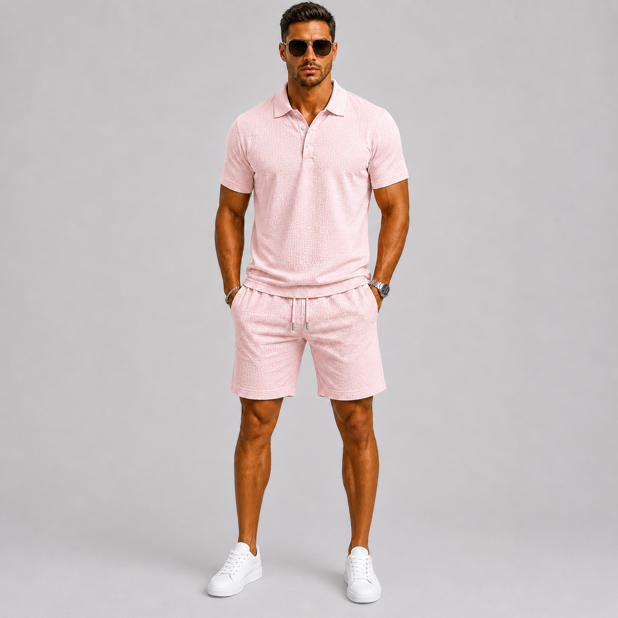 Men's Summer Set Jacquard Shirt & Shorts Stylish Comfort Fit