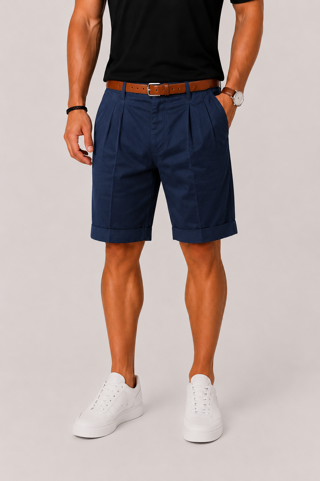 Men's Linen Look Shorts with Pleats