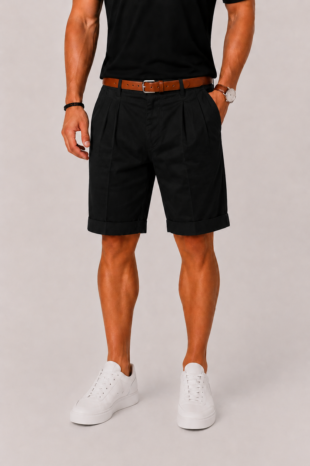 Men's Linen Look Shorts with Pleats