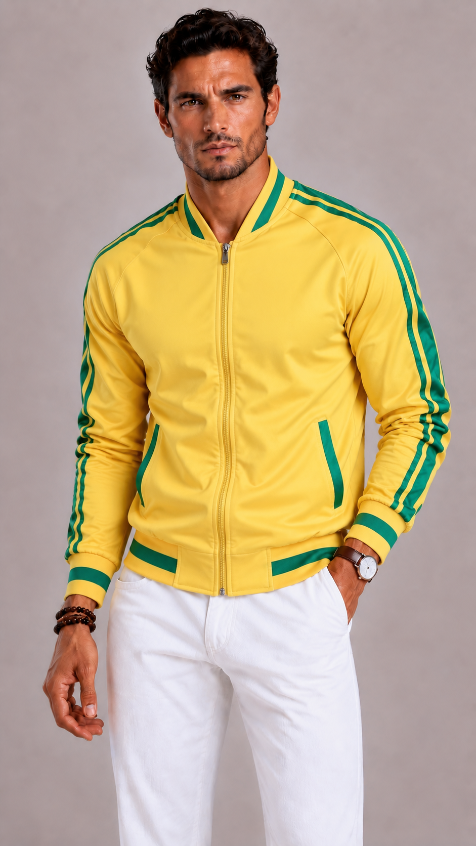 Men's Sports Jacket with Colour Blocks and Baseball Collar