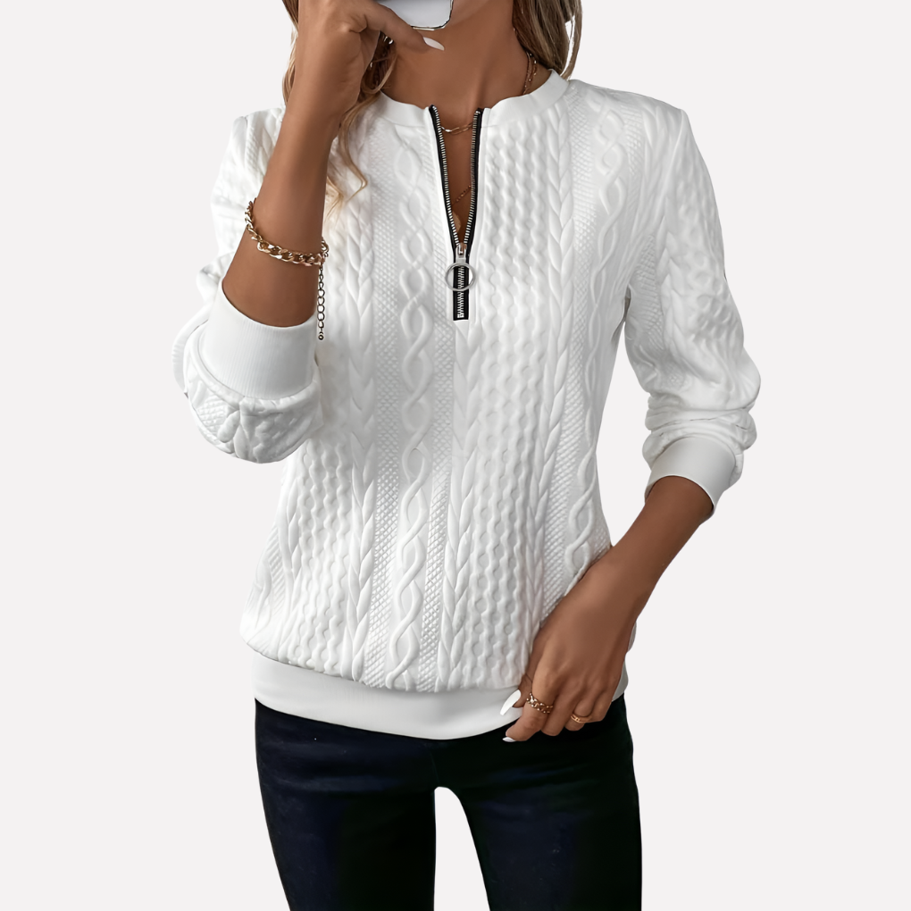 Women's Zip-Neck Cable Knit Sweater