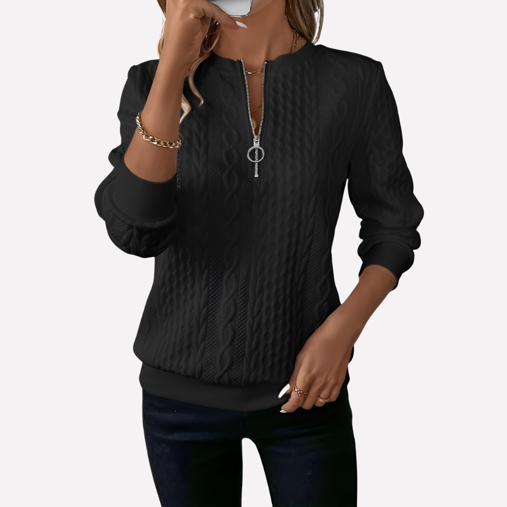 Women's Zip-Neck Cable Knit Sweater
