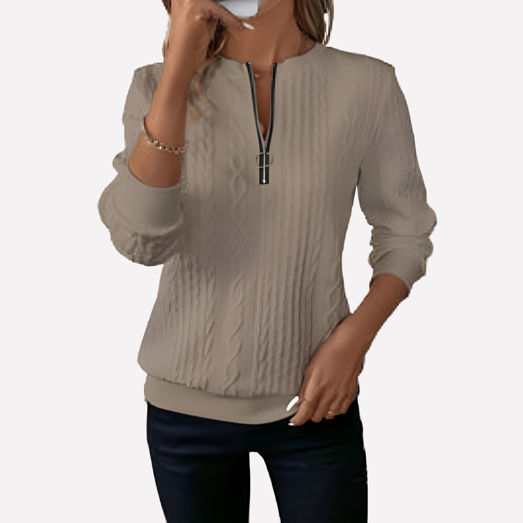 Women's Zip-Neck Cable Knit Sweater