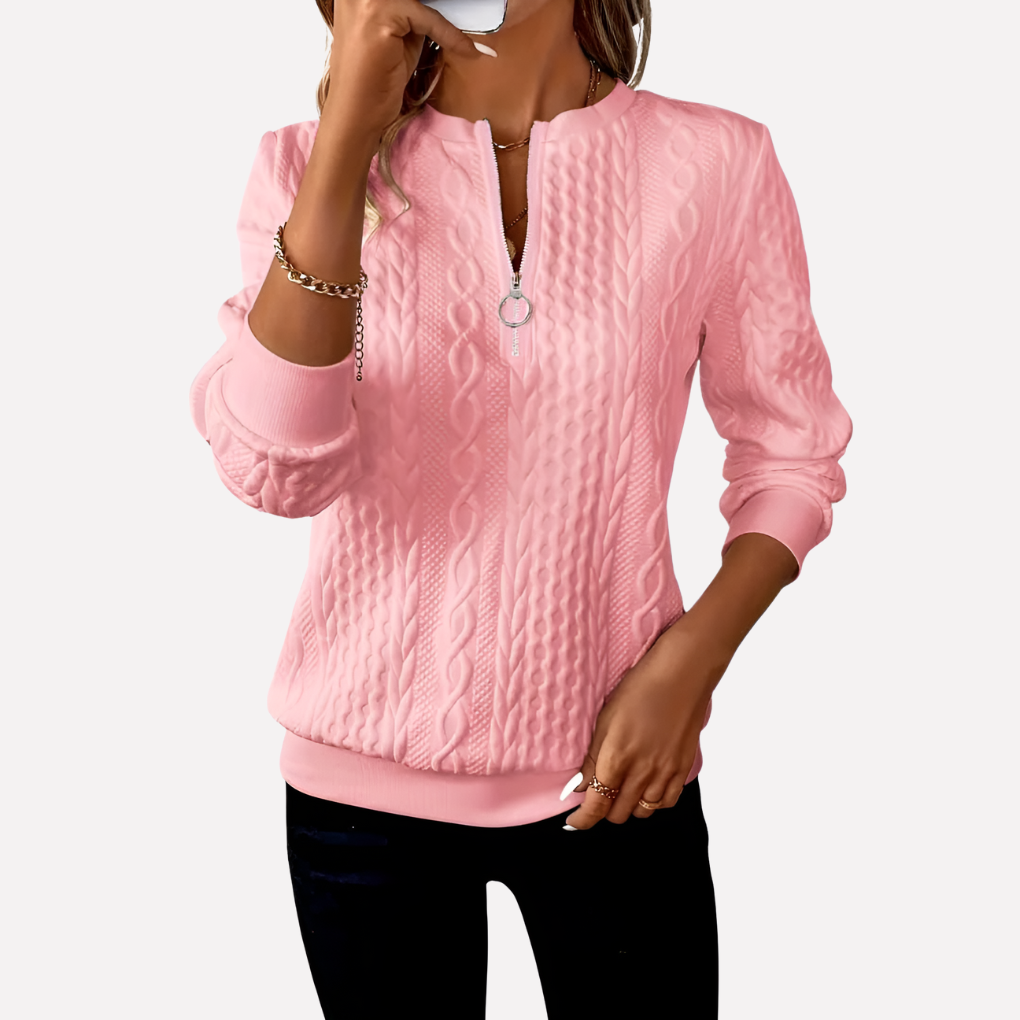 Women's Zip-Neck Cable Knit Sweater
