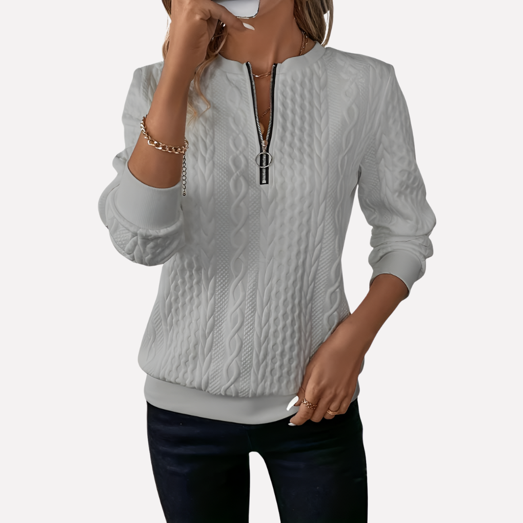 Women's Zip-Neck Cable Knit Sweater