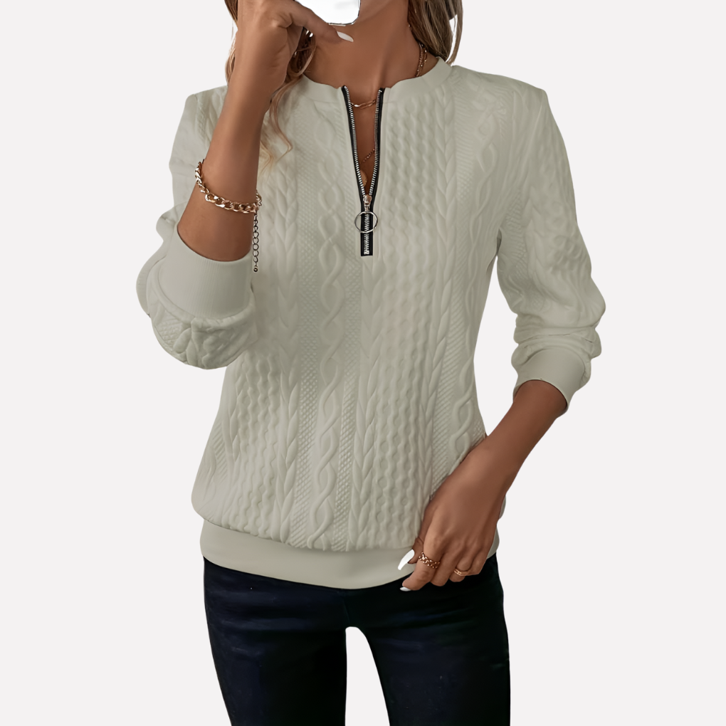 Women's Zip-Neck Cable Knit Sweater