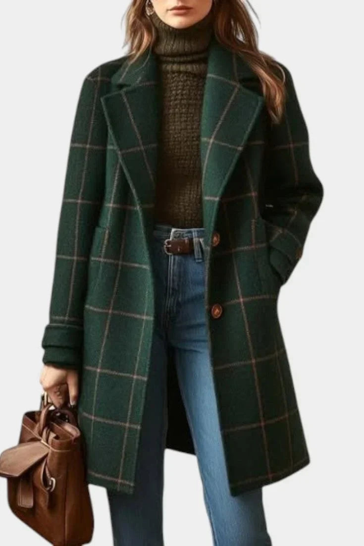 Wool Coat for Women with Check Pattern