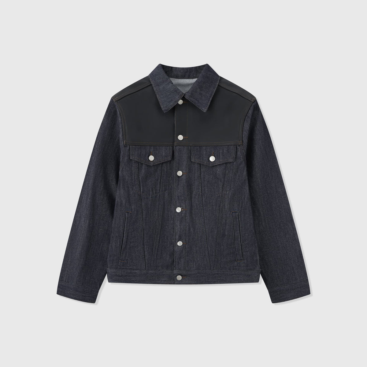 Diamante Leather-Yoke Denim Jacket