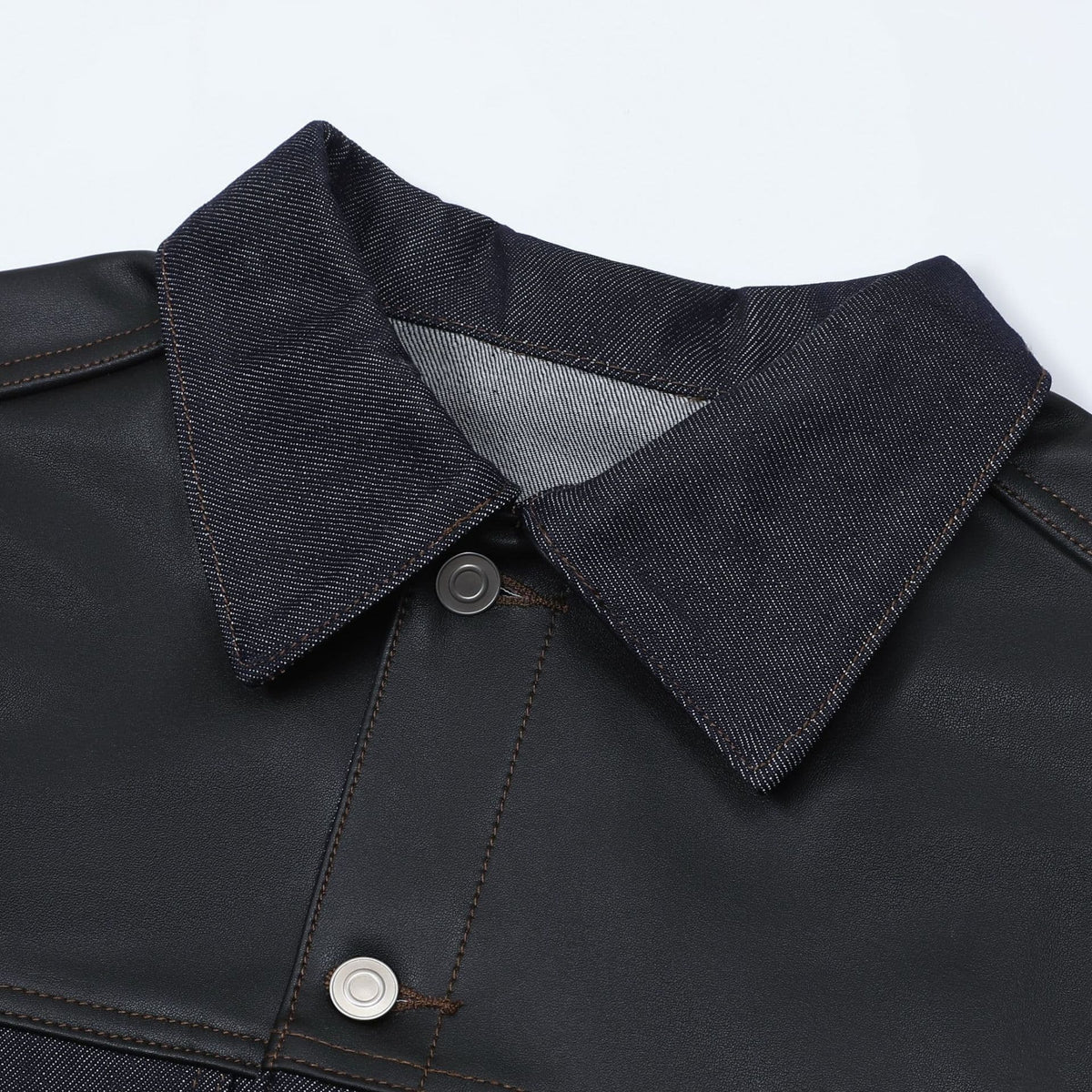 Diamante Leather-Yoke Denim Jacket