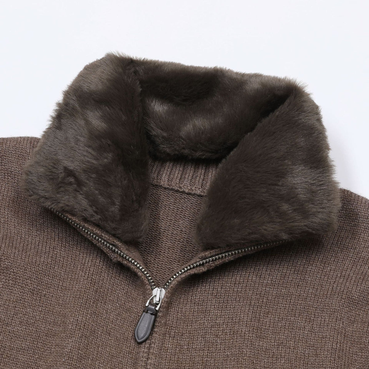 Bormio Plush-Collar Zip Knit
