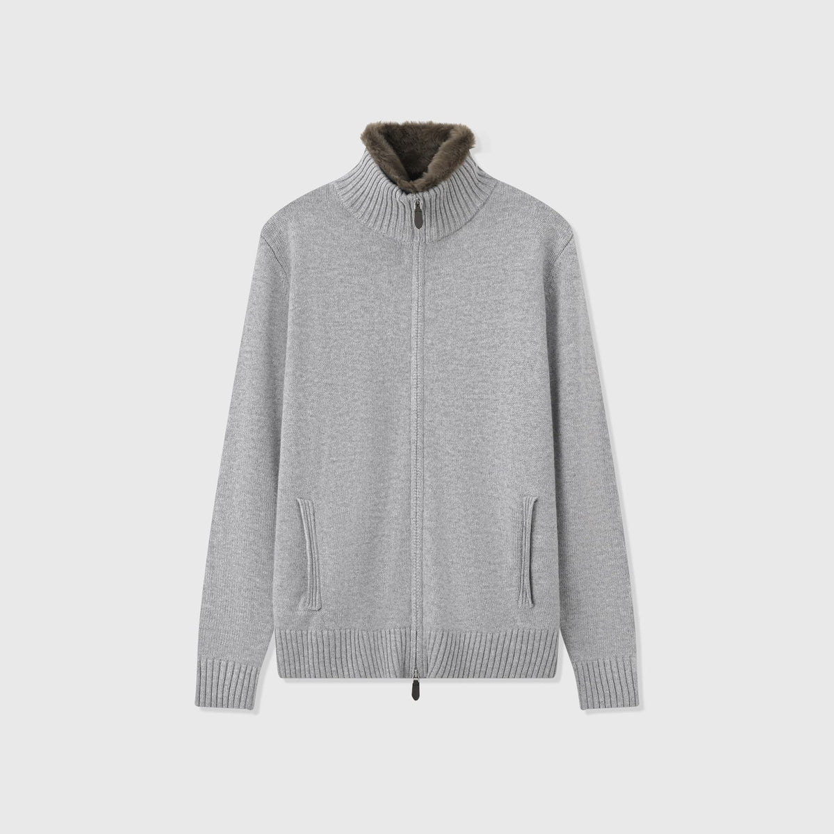 Bormio Plush-Collar Zip Knit