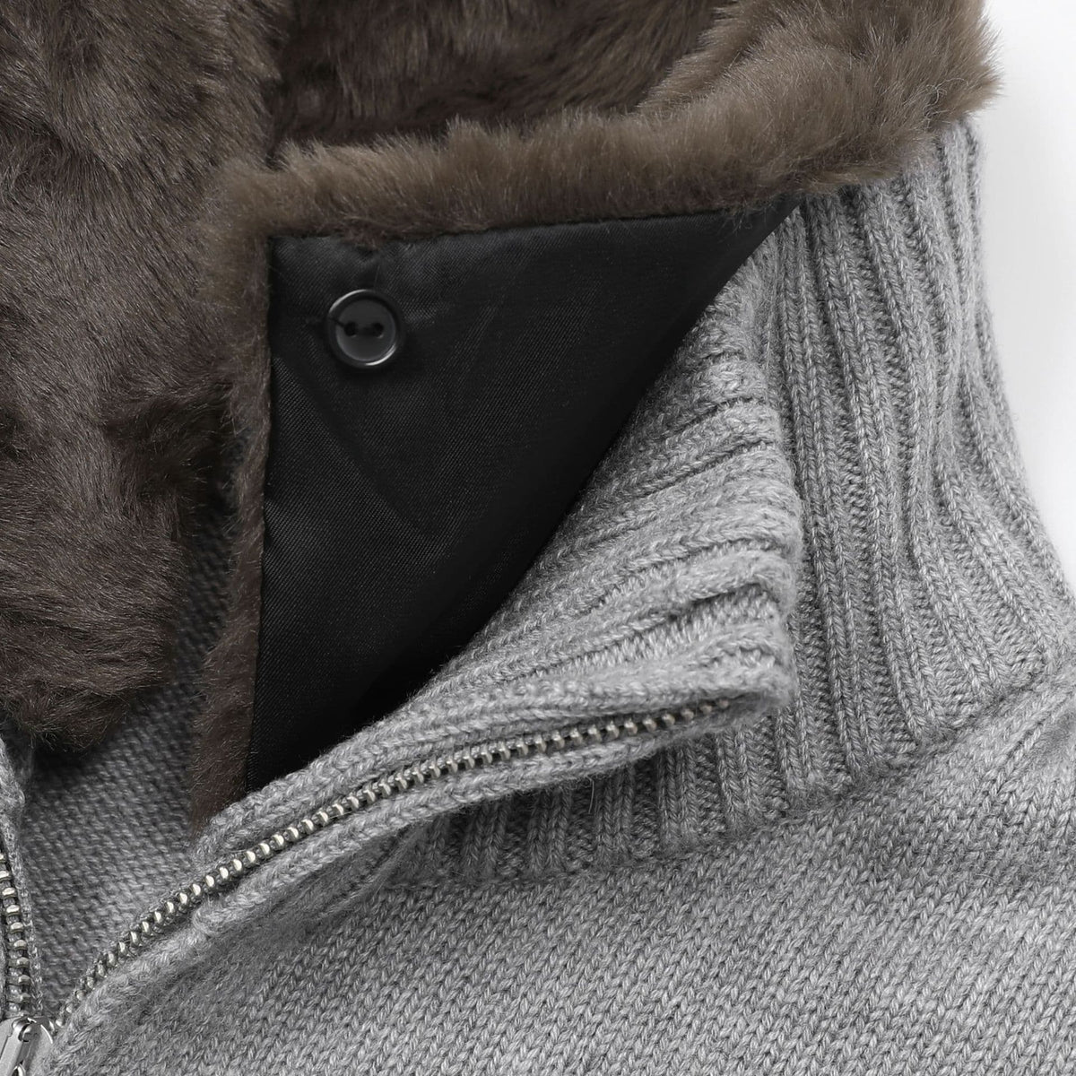 Bormio Plush-Collar Zip Knit