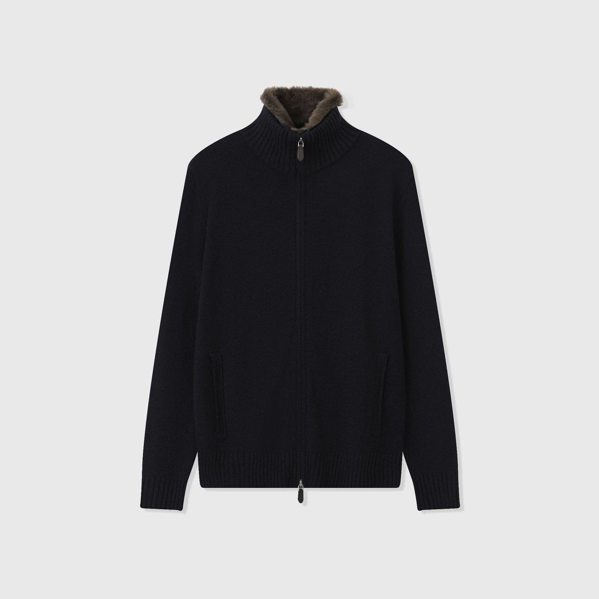 Bormio Plush-Collar Zip Knit