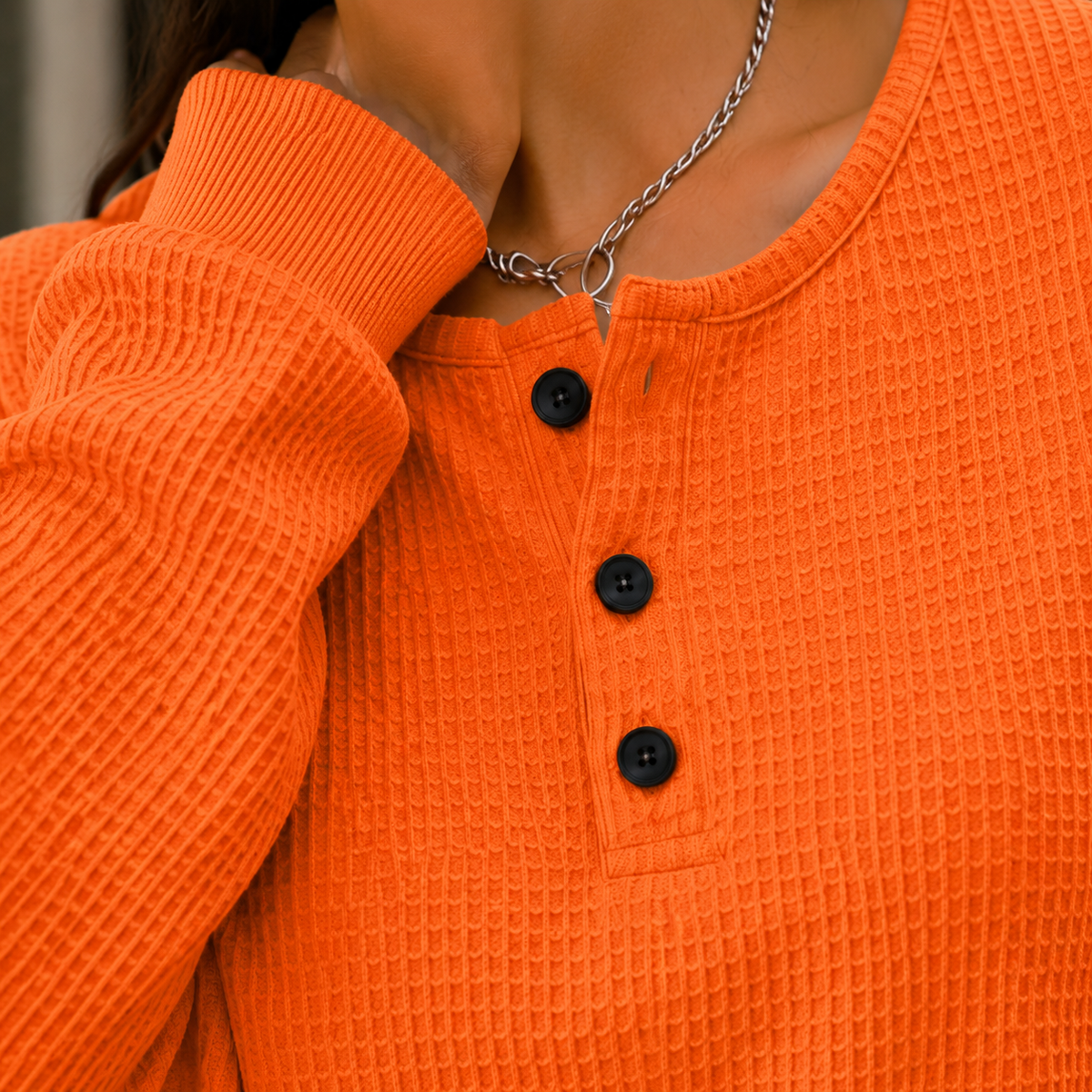 Cozy Women's Waffle Knit Henley Sweater