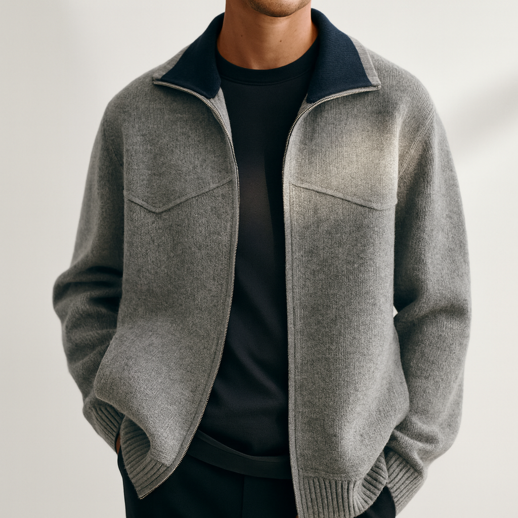 Men's Knit Zip-Up Cardigan with Mock Neck for Versatile Business and Casual Style