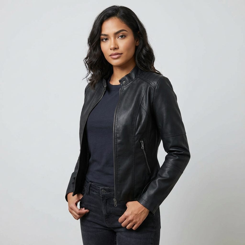 Short Fitted Leather Jacket for Women