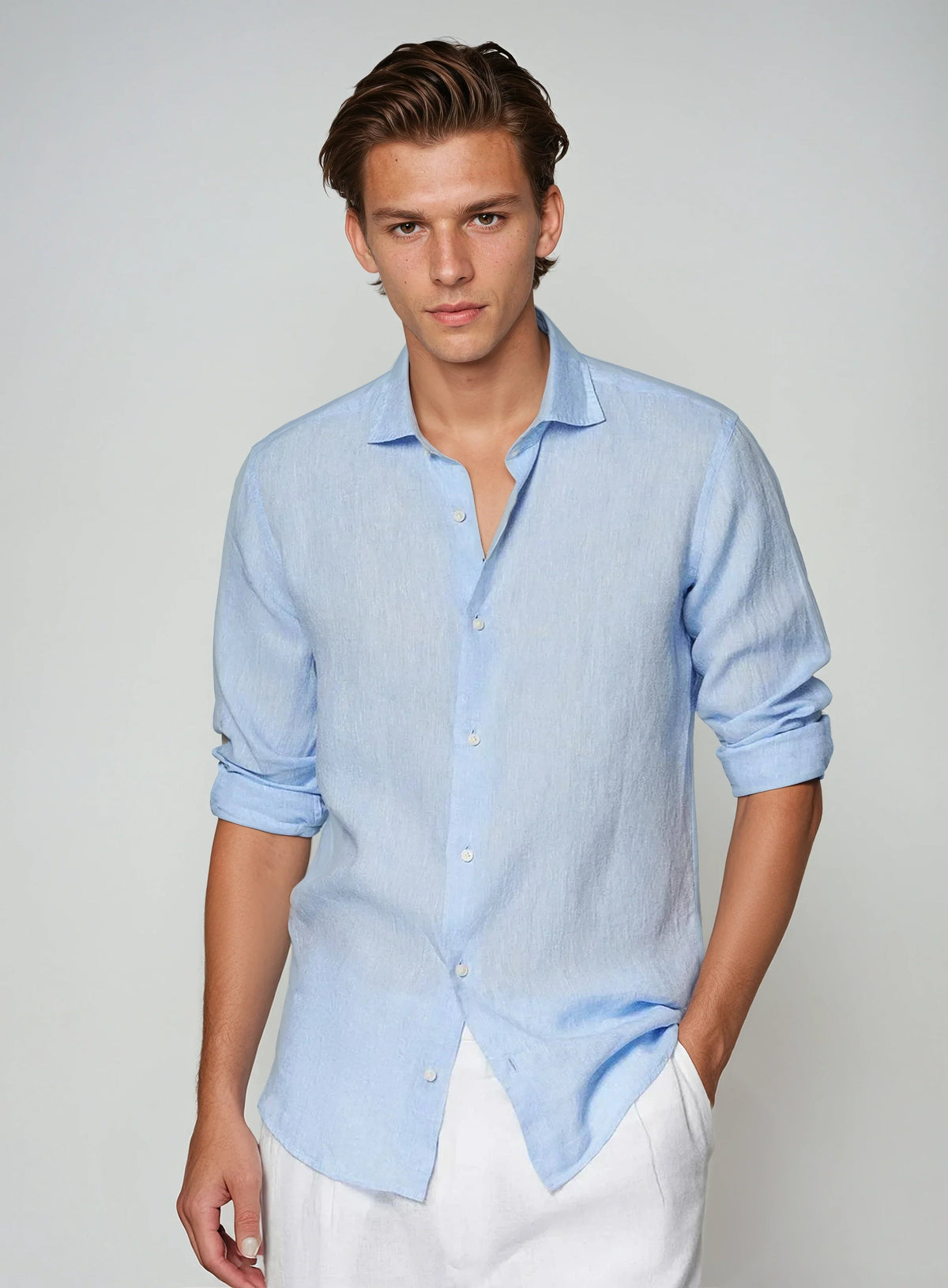 Linen Shirt for Men - Light Blue