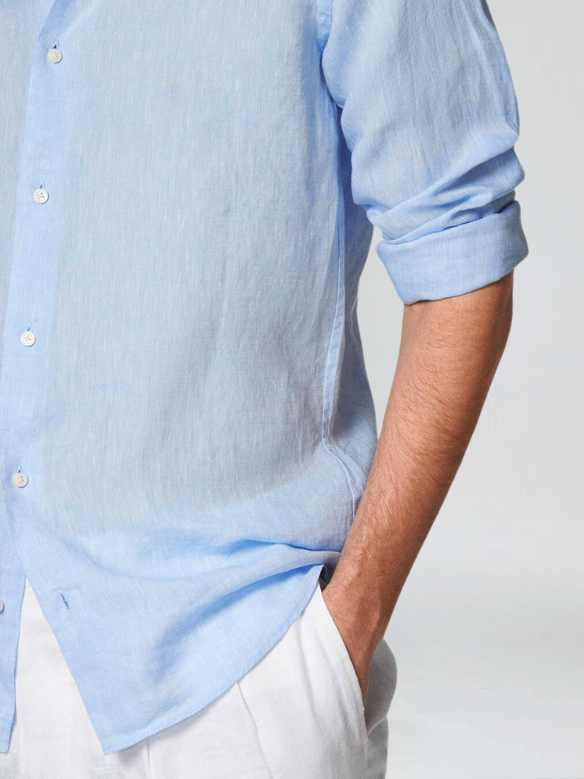 Linen Shirt for Men - Light Blue