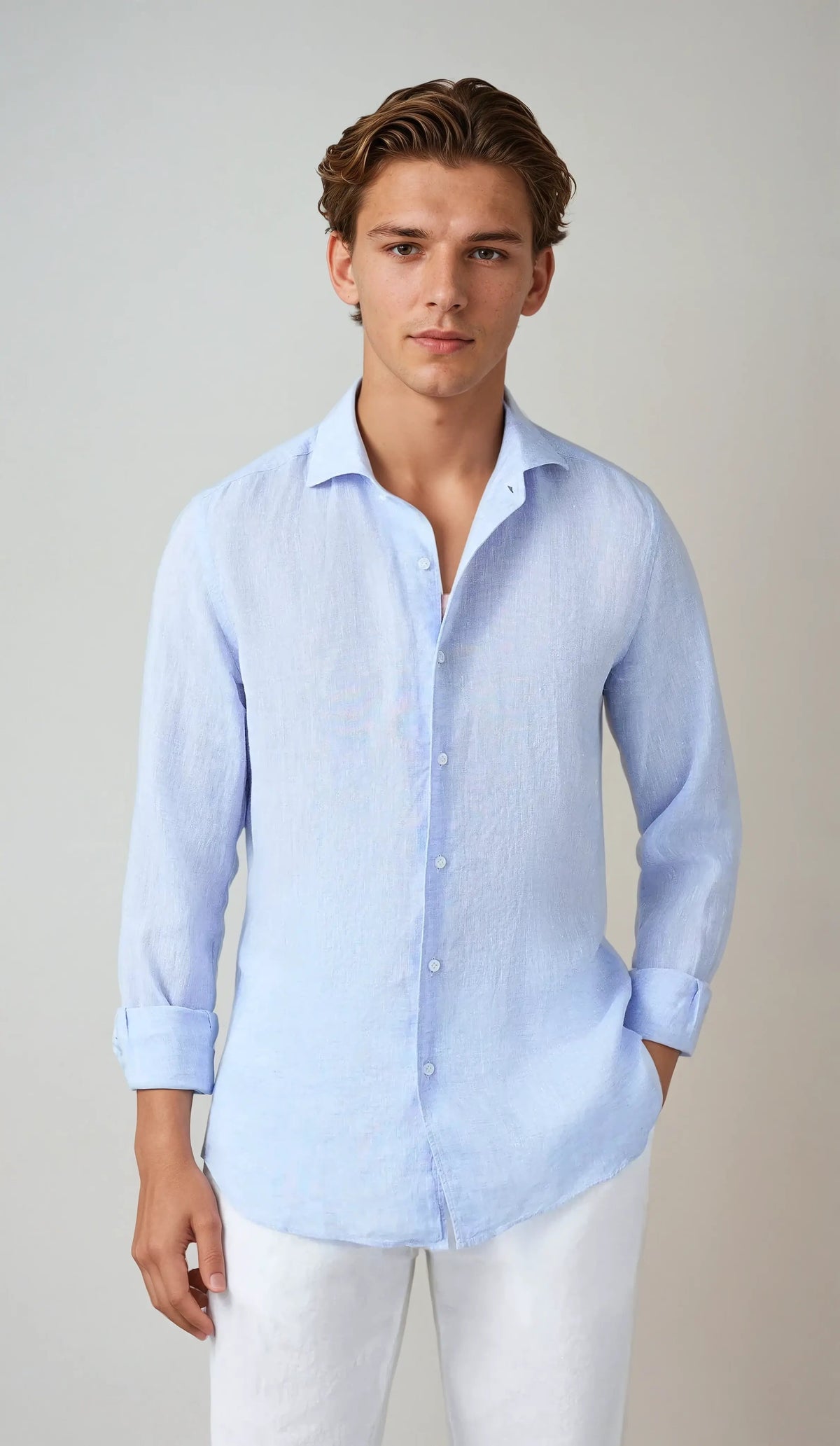 Linen Shirt for Men - Light Blue