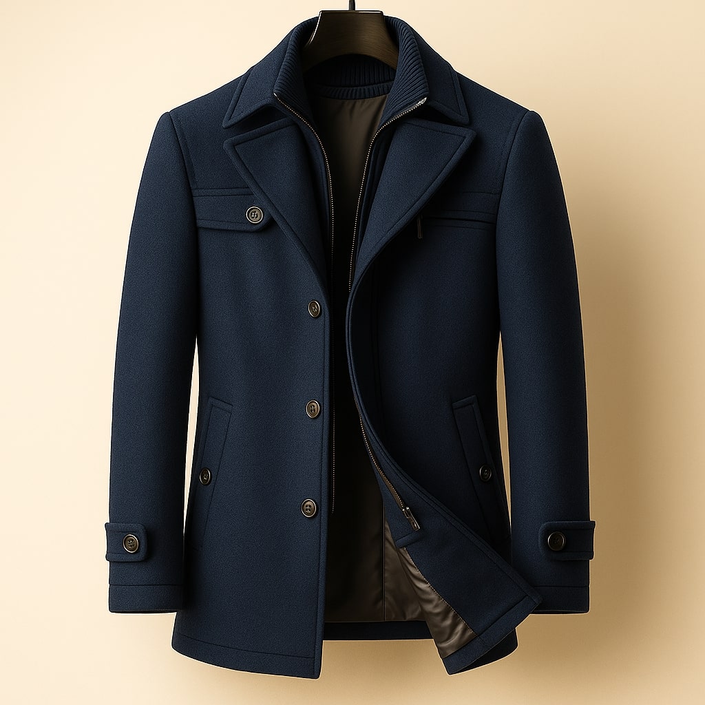 Stylish Men's Wool Coat with Windproof Design