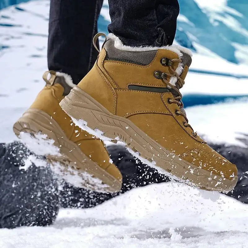 Men's Ankle-High Lace-Up Winter Boots with Faux Fur Upper for Warmth