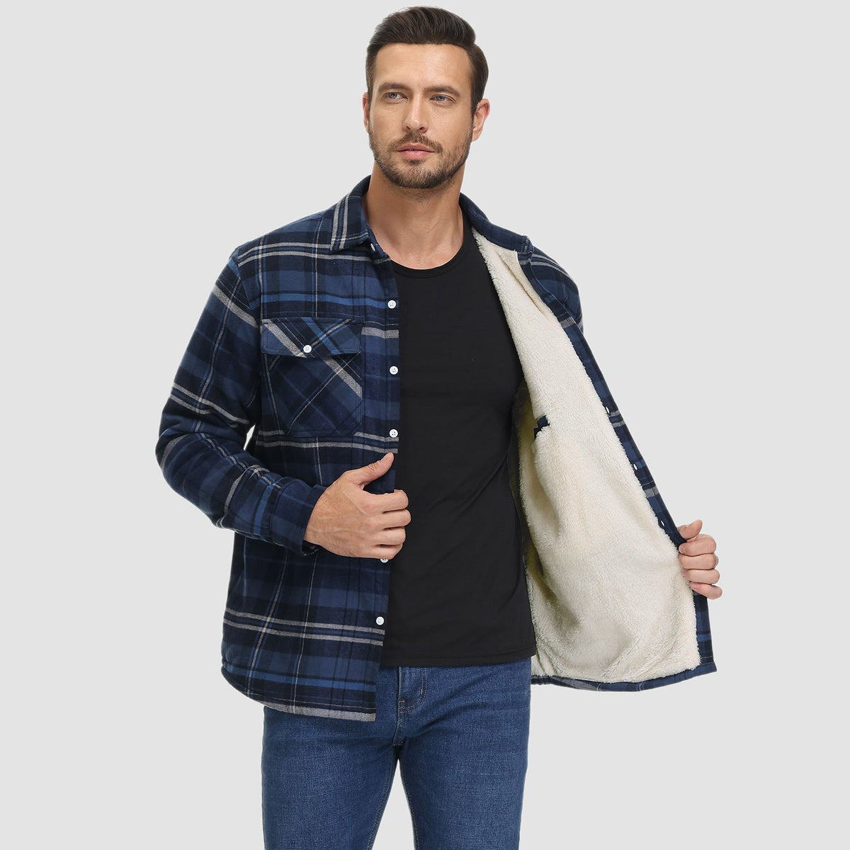 Men's Winter Flannel Overshirt – Checked and Fleece-Lined Jacket