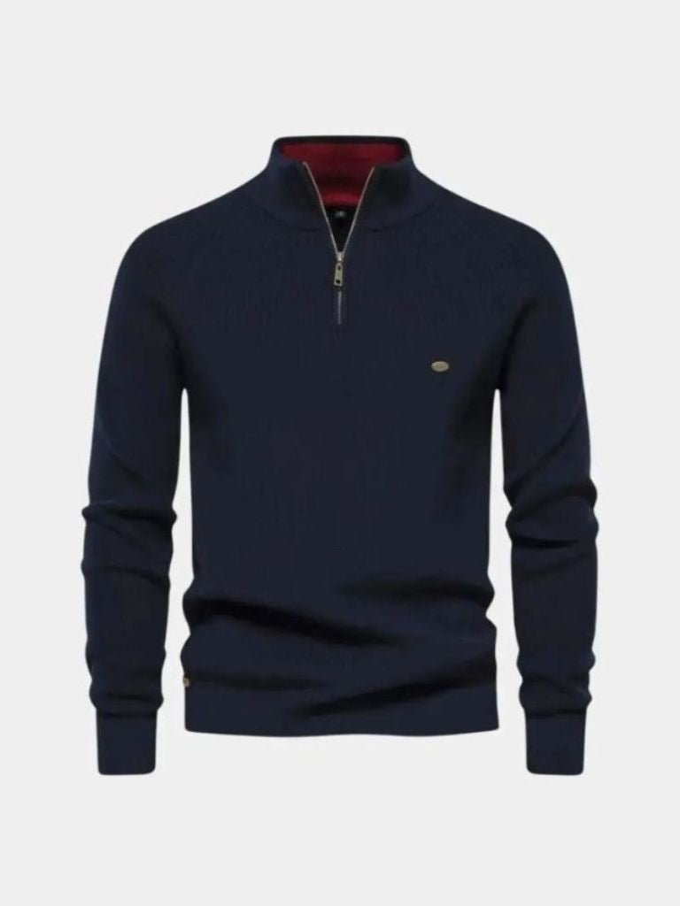 Premium Cotton Men's Quarter-Zip Sweater with Elegant Embroidery